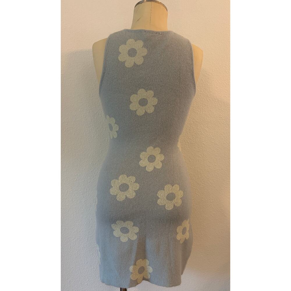 LE LIS Blue Daisy Knit Dress Sleeveless Bodycon Mini Soft Girl Cottagecore Small - Picture 3 of 6